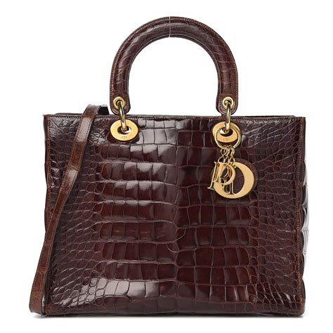 CHRISTIAN DIOR Crocodile Large Lady Dior Brown.